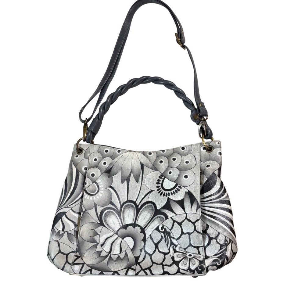 Closet Closing Sale! Anna By Anuschka Slim Shoulder Bag - 8274 gray hand painted